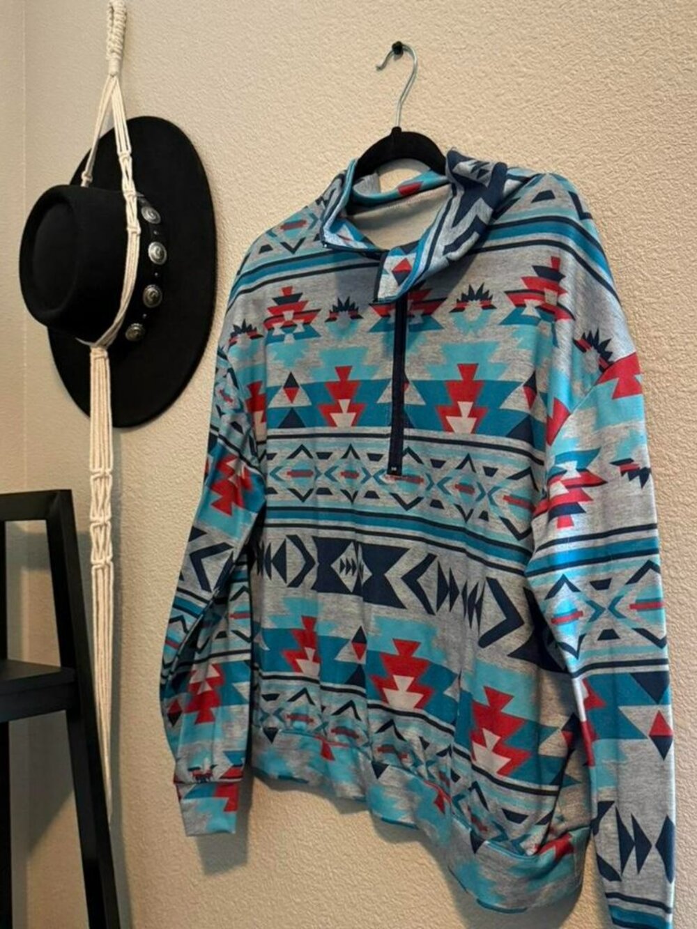 Emory Rose blue Aztec 3/4 zip